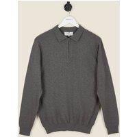 Larsson & Co Men's Knitted Long Sleeve Polo in Charcoal | Size: 2XL