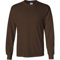 Gildan Men's Plain Crew Neck Ultra Cotton Long Sleeve T-Shirt in Chocolate | Size: 3XL