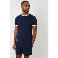 Threadbare Men's Contrast Binding Short Lounge Set in Navy | Size: Small