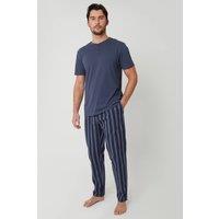 Threadbare Men's Stripe Grandad Fit Pyjama Set in Blue | Size: XL