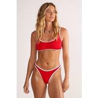 NastyGal Women's Ribbed Contrast Binding Crop Bikini Set in Red | Size: 10