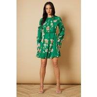 Oasis Women's Floral Chiffon Lace Trim Mini Dress in Green | Size: 6
