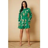 Oasis Women's Floral Chiffon Lace Trim Mini Dress in Green | Size: 12