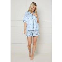 Oasis Women's Blue Butterflies Satin Nightwear Shorts Set | Size: Medium