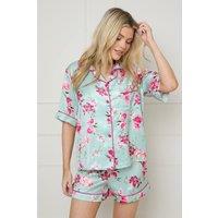 Oasis Women's Sage Floral Satin Printed Short Nightwear set | Size: Large