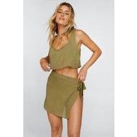 NastyGal Women's Crop Top & Mini Sarong Cover Up Set in Khaki | Size: Large