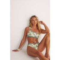 NastyGal Women's Palm Tree Border Trim Detail One Shoulder Bikini Set in Cream | Size: 8