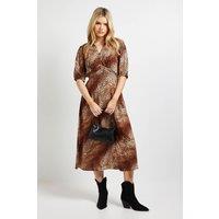 Dorothy Perkins Women's Leopard Collared Button Detail Puff Sleeve Midi Dress | Size: 16