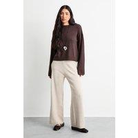 Warehouse Women's Wide Leg Knitted Trouser Co Ord in Sand | Size: Small