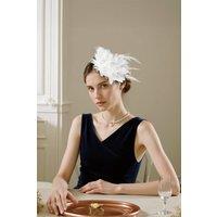 MODISHION Women's Feather Flower Fascinator Headband in White
