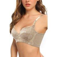MODISHION Women's Lace Underwire Bras Wide Back Lingerie in Beige | Size: 32E