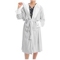 MODISHION Women's Contrast Colour Flannel Hooded Bath Robe in Grey | Size: Large