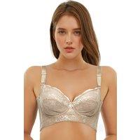 Women's Embroidered Lace Bra with Supportive Underwire in Beige | Size: 32E