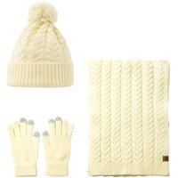 MODISHION Women's 3Pcs Winter Knitted Hat Scarf Gloves Set in Cream