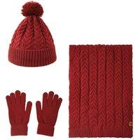 MODISHION Women's 3Pcs Winter Knitted Hat Scarf Gloves Set in Red