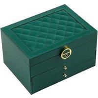Dyzi Women's 3 Layer PU Leather Jewellery Box Organiser with Drawers Green