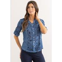 Klass. Women's Printed Panelled Cotton Shirt in Blue | Size: 20