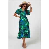 FS Collection Women's Abstract Print Midi Wrap Dress In Green | Size: XL