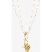 Mood Women's Gold Plated Multi Row Charm Pearl Necklace
