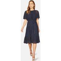 Yumi Women's Navy Dot Print Mesh Stretch Midi Skater Dress | Size: 14