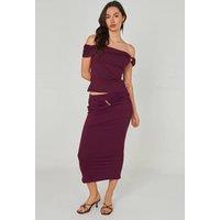 Urban Bliss Women's Gold Trim Midi Skirt in Burgundy | Size: 8