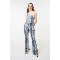 Pink Vanilla Women's Black Snake Print Flare Trousers | Size: Large
