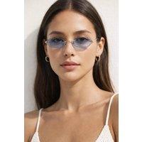 SVNX Women's Rimless Oval Hexagon Sunglasses in Blue