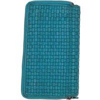 Ashwood Leather Women's 'Grazia Infinita' Woven Leather Vintage Zip Around Large Purse in Turquoise