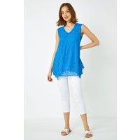 Roman Women's Sleeveless Textured Swirl Print Top in Blue | Size: 12