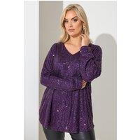 Yours Women's Sequin V-Neck Top in Purple | Size: 20
