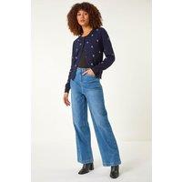 Roman Women's Bow Embroidered Cardigan in Navy | Size: 14