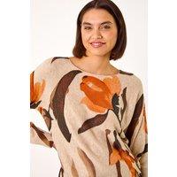 Roman Women's Floral Print Tunic Jumper in Tan | Size: 14