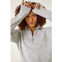 Roman Women's Collar Zip Neck Knit Jumper in Grey | Size: Large
