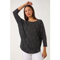 Roman Women's Swirl Spot Print Stretch Top in Black | Size: 12