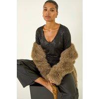 Roman Women's Sequin Wrap Stretch Top in Black | Size: 16