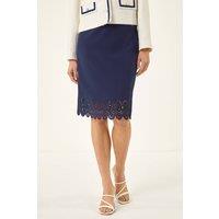 Roman Women's Lasercut Hem Pencil Skirt in Navy | Size: 10