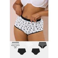 Yours Women's 5 Pack Floral Print Full Briefs in Black | Size: 18-20