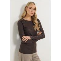 Long Tall Sally Women's Tall Ribbed Button Top in Chocolate | Size: 20