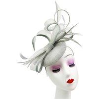 Vellin Women's Elegant Loop Mesh Fascinator with Feather Detail in Light Grey