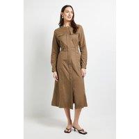 Principles Women's Crepe Collarless Pocket Midi Dress in Mocha | Size: 12