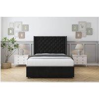 Comfort Beds Selena Plush Divan With Mattress 2 Drawers Foot-End -54 Wingback in Black | Size: Double
