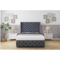 Comfort Beds Emily Plush Divan With Mattress No Drawers-54 Wingback-Footboard in Dark Grey | Size: Small Double