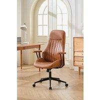 Living and Home Mid-Century Modern PU Office Chair with Swivel, Adjustable Height & Casters in Brown