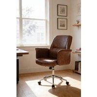 Living and Home Retro-style Office Chair with Armrests and Casters in Brown