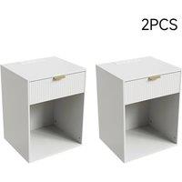 Living and Home 2Pcs Bedside Tables with Charging Station & RGB Light Strip in White