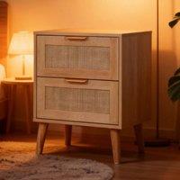 FURNITURE ONE Bedside Table Set of 2, Rattan Chest of 2 Drawers - Natural | Size: 1 Pack