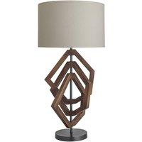 Industville Wooden Geometric Polygon Table Lamp - Dark - Cotton Drum Shade in Dark Brown | Size: Medium