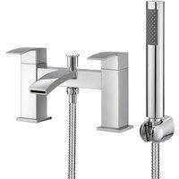 BATHWEST Square Waterfall Bath Taps with Shower Bath Mixer Taps with Shower Chrome in Silver