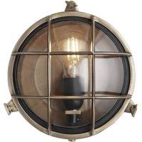 Industville Bulkhead Outdoor & Bathroom Round Wall Light - 8 Inch - Brass & Clear in Metallic Gold | Size: 8 inches