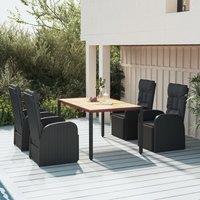 Berkfield Home 5 Piece Garden Dining Set Black Poly Rattan&Solid Wood Acacia